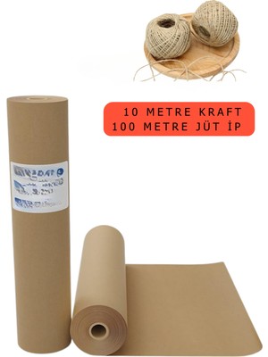 Eslenta 10 Metre Kraft Rulo Ambalaj Kağıdı ve 50 Metre Jüt Paketleme İpi Doğal Malzeme ile