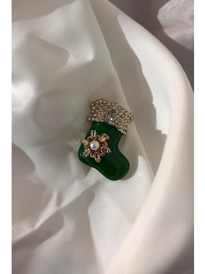 Yılbaşı Çorap Mineli Yeşil Broş Yaka Iğnesi