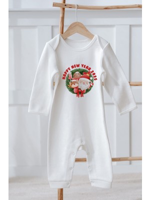 %100 Organik Pamuk Uzun Kollu Yılbaşı Temalı Bebek Tulum