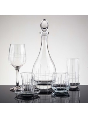 Sudeka 61 Parça 12 Kişilik Ekose El Dekor Kesme Cam Su Takımı​​​​​​​