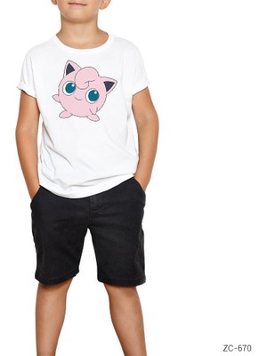 Z zepplin Pokemon Jigglypuff Beyaz Çocuk Tişört