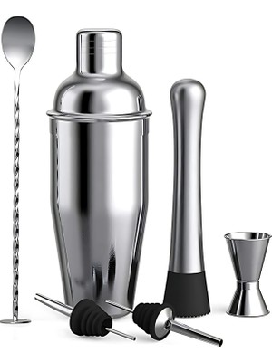 Vosco Kokteyl Shaker Seti 6 Parça, Paslanmaz Çelikten Üretilmiş Şık Tasarım ve Kolay Temizlik