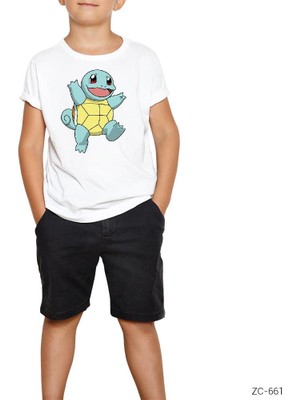Z zepplin Pokemon Squirtle Beyaz Çocuk Tişört