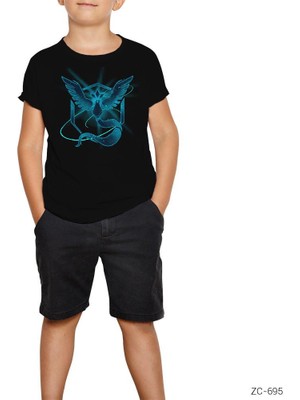 Pokemon Team Mystic Neon Siyah Çocuk Tişört