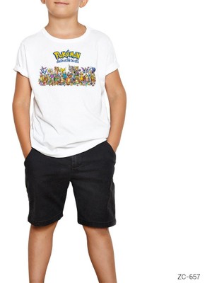 Pokemon Karakterleri Beyaz Çocuk Tişört