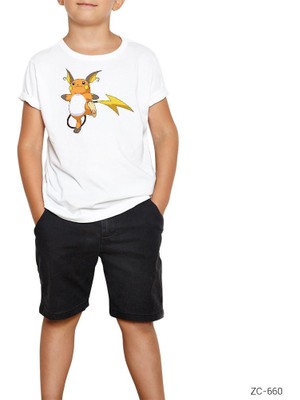 Pokemon Raichu Beyaz Çocuk Tişört