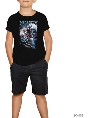 Z zepplin Megadeth Skull Bomb Siyah Çocuk Tişört