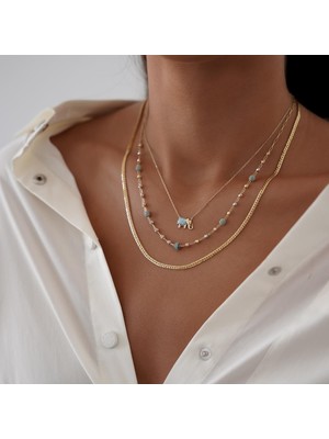 Altıntaş Opal Taşlı Minimal Fil Altın Kolye