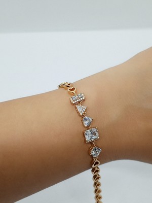 Xuping Jewelry Pirinç Zirkon Taşlı Rose Gold Kalp Zincir Bileklik