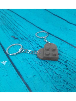 Minyatür Bahçem Seninle Anlam Bulurum LEGO Dizayn Kalp Anahtarlık 2'li Gri