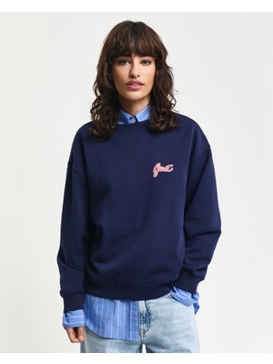 Gant Kadın Lacivert Loose Fit Bisiklet Yaka Logolu Sweatshirt 4201239.409