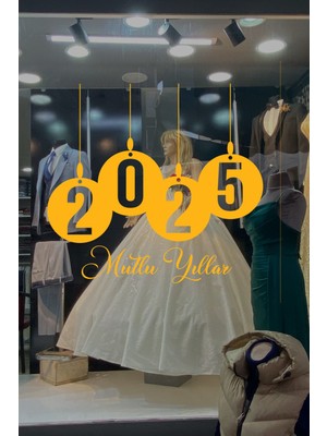 Tekno Trust Yılbaşı Ip ile Asılmış Elips 2025 Yazısı Stickerı 115X84CM - Sarı