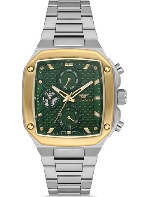 Ferro FM11485A-D6 Quartz Çelik Gri Yeşil Kadran 40 mm Erkek Kol Saati