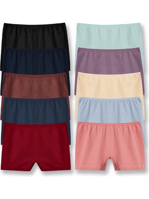 HNX 10'lu Pamuklu Fitilli Dokulu Boxer Kadın Külot