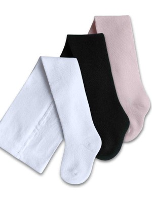 Panfilia Kız Bebek Çocuk Pamuklu Pembe Siyah Beyaz Külotlu Çorap 3lü Set