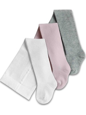 Panfilia Kız Bebek Çocuk Pamuklu Pembe Krem Gri Külotlu Çorap 3lü Set