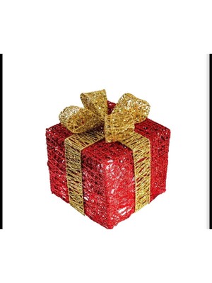 Tekno Trust Yılbaşı Simli Kırmızı Hediye Paketi 18 cm Ağaç Noel Yeniyıl Dekor Fiyonklu