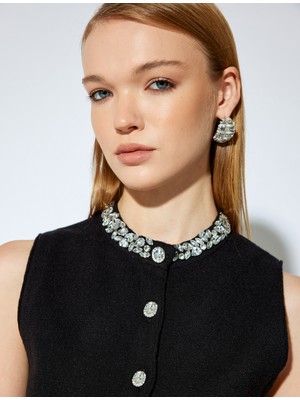 Koton x Melis Ağazat - Düğmeli Yakası Taş Işlemeli Crop Triko Süveter