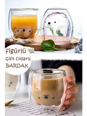 250 ml Çift Camlı Cidarlı Sevimli Kedicik Süt Çay Kahve Su Kupa Bardağı Ev Ofis Isı Yalıtımlı Bardak