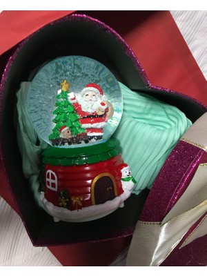 Yılbaşı Müzikli Işıklı Kar Küresi Noel Baba Orta Boy Hediye Kutulu