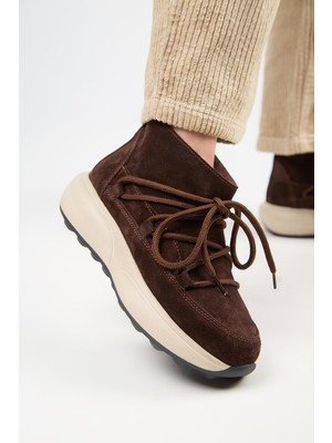 Manijero (Palmira) Kadın Hakiki Deri Içi Kürklü Bağcıklı Mini Kahve Bot