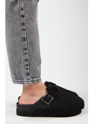 Manijero Juno Kadın  Kemerli Tedy Platform Siyah Terlik