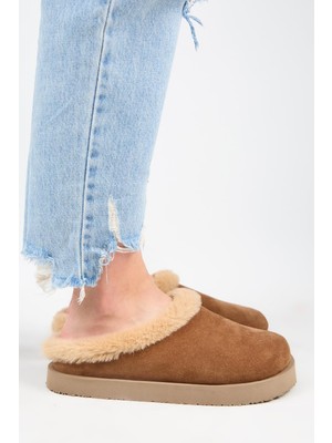 Manijero (Jana Kürklü) Kadın  Düz Platform Taba Terlik