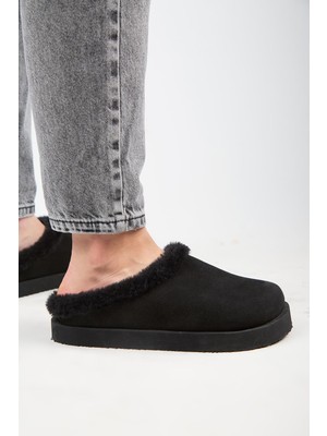 Manijero (Jana Kürklü) Kadın  Düz Platform Siyah Terlik