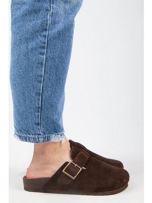 Manijero Zeta 2 Kadın  Kemerli Tokalı Sabo Koyu Kahve Terlik