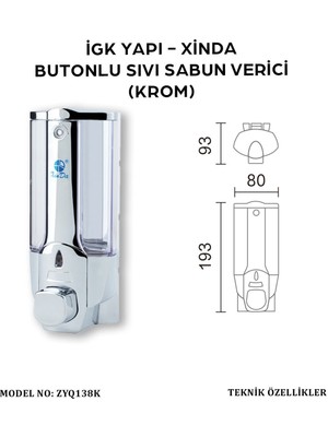 Xinda Igk Yapı –Tekli Butonlu Krom Sıvı Sabun Dispanseri (ZYQ138-K)