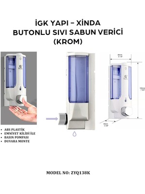 Xinda Igk Yapı –Tekli Butonlu Krom Sıvı Sabun Dispanseri (ZYQ138-K)