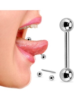 Market66 Kısa Dil Piercing Düz 6mm Cerrahi Çelik Çift Toplu