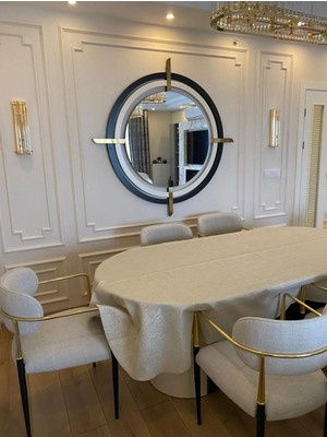 Zeren Home Polyester Keten Simli Oval Masa Örtüsü + 12 Ad Peçete