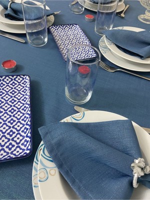 Zeren Home Polyester Keten Simli Oval Masa Örtüsü