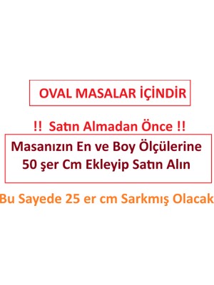 Zeren Home Polyester Keten Simli Oval Masa Örtüsü + 6 Ad Peçete