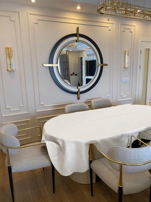 Zeren Home Polyester Keten Simli Oval Masa Örtüsü + 12 Ad Peçete