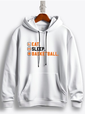 MGAX Eat Sleep Basketball Baskılı Kapüşonlu Sweatshirt