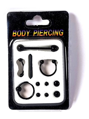 Siyah Piercing Seti Düz Kavisli Body Vücut Kaş Dudak Göbek Çelik Kıkırdak Helix Tragus Küpe Toplu