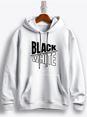 MGAX Black White Baskılı Kapüşonlu Sweatshirt