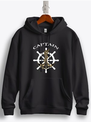 MGAX Denizci Captain Baskılı Kapüşonlu Sweatshirt