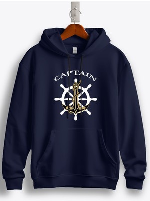 MGAX Denizci Captain Baskılı Kapüşonlu Sweatshirt
