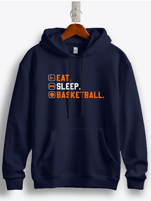 MGAX Eat Sleep Basketball Baskılı Kapüşonlu Sweatshirt