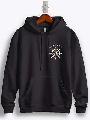 MGAX Denizci Captain Arma Baskılı Kapüşonlu Sweatshirt