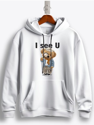 MGAX Teddy Bear I See You Baskılı Kapüşonlu Sweatshirt