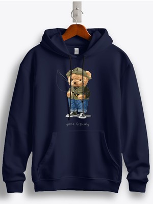 MGAX Teddy Bear Gone Fishing Baskılı Kapüşonlu Sweatshirt