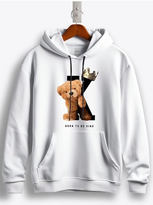 MGAX Teddy Bear Born To Be King Baskılı Kapüşonlu Sweatshirt