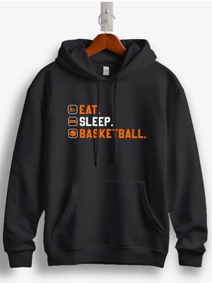 MGAX Eat Sleep Basketball Baskılı Kapüşonlu Sweatshirt