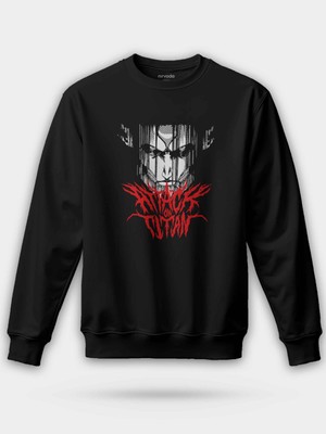 nirvoda Attack On Titan Baskılı  Bisiklet Yaka Oversize Sweatshirt Anime Manga Siyah