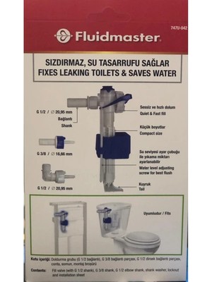 Fluidmaster Vitra,Kale,Serel,Creavit,Bocci Uyumlu Flatör 747 Fluidmaster 3 Lü Montaj Seti İle Birlikte 1/2 Di 1/2 Dü 3/8 D