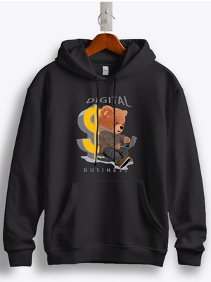 MGAX Teddy Bear Digital Business Baskılı Kapüşonlu Sweatshirt